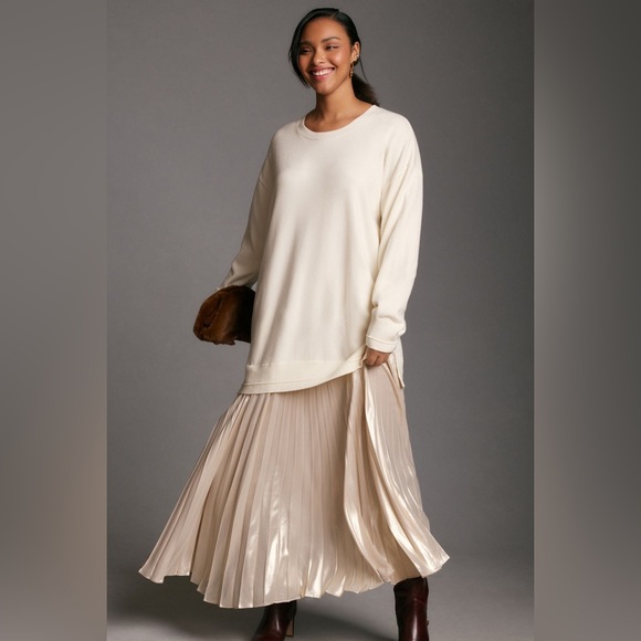 Anthropologie Dresses & Skirts - Anthropologie Long-Sleeve Crew Neck Mockable Pleated Maxi Jumper Dress